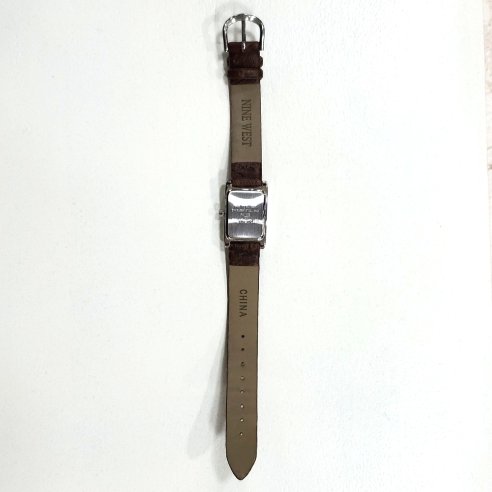 Nine West Watch Rectangular Silvertone Brown Tool… - image 3
